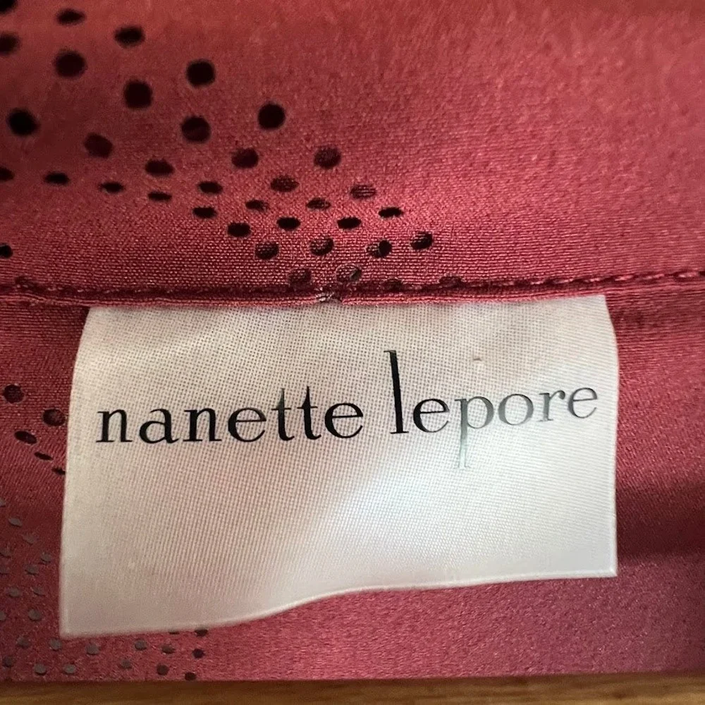 Nanette Lepore Burgundy Laser Cut Perforated Bird Zip Up Jacket‎ Ruched Sleeve M